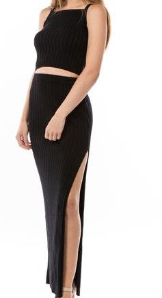 Black Knit Cami and Split Maxi Skirt Set