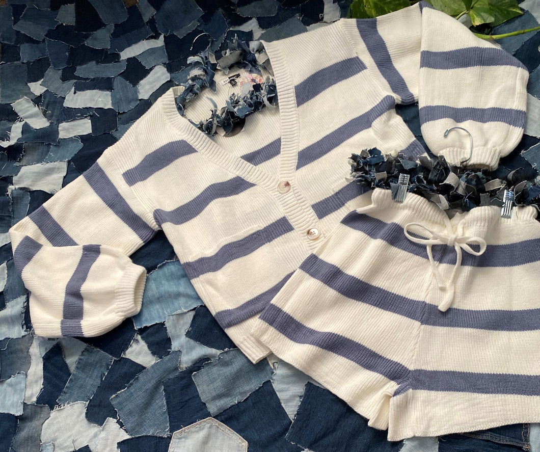 Blue Stripped Knit Short Set